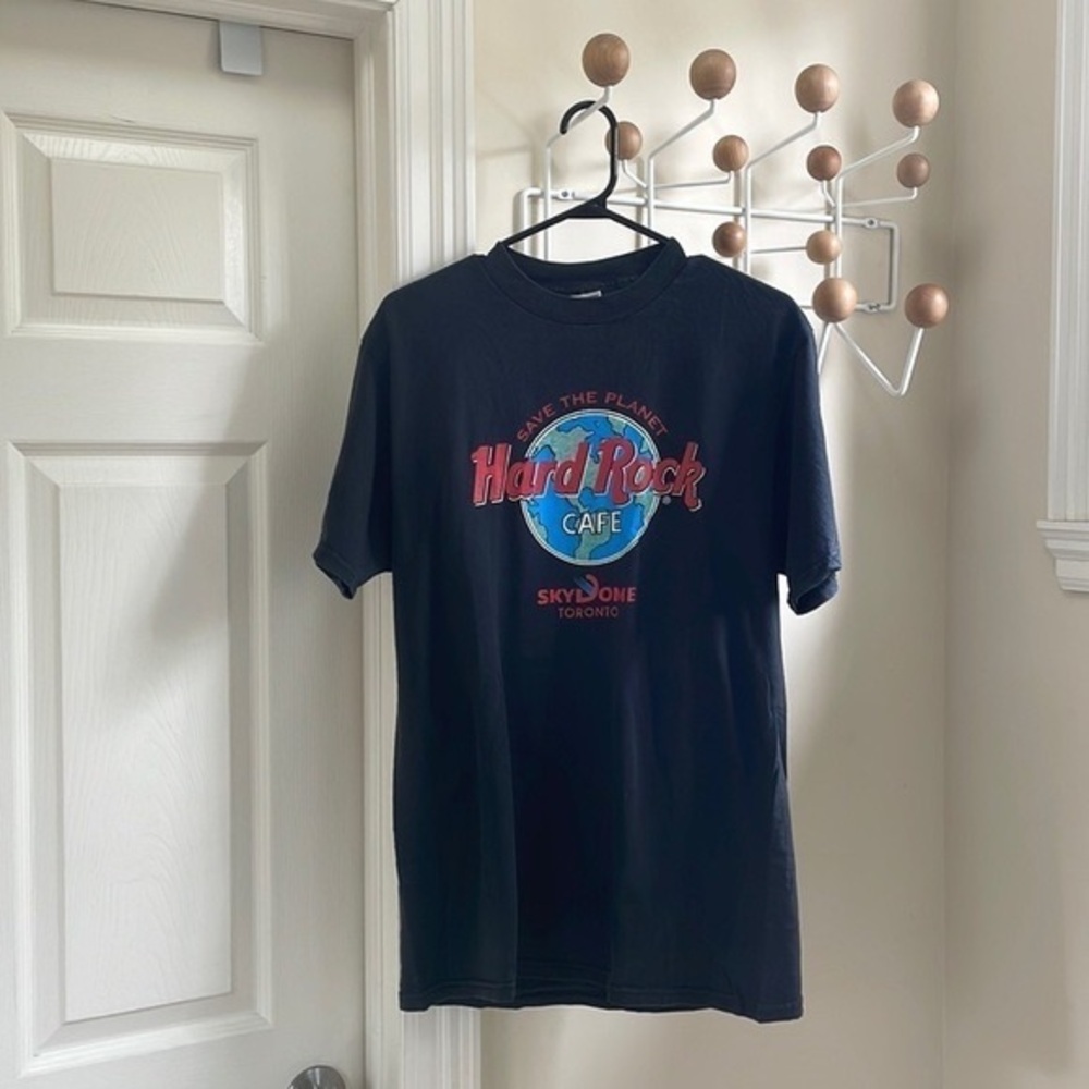 Hard Rock Cafe Black Tee with Blue & Red Globe Graphic